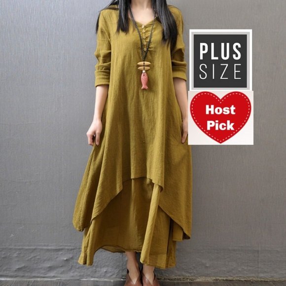 BOHO Waterfall Dress - Plus Size - Double Layered Hem Maxi Relaxed fit - Picture 1 of 12